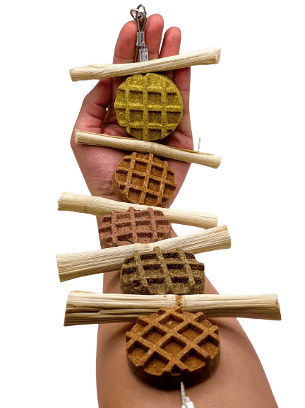 Assorted Carrots, Strawberry, Papaya, Oatmeal Waffles and Bamboo Sticks Hanging Chew Toy Treat For Rabbit and Other Small Rodents