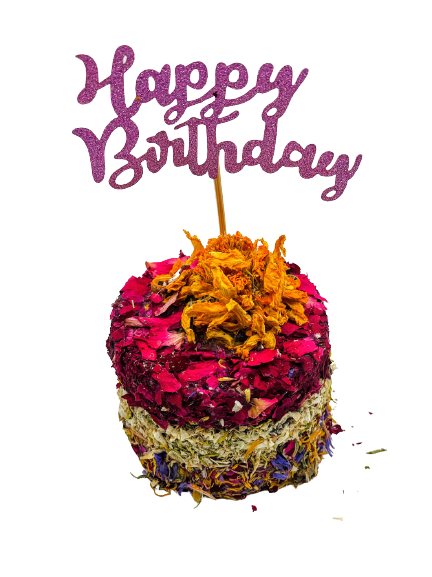 3 Layers Timothy Hay Floral Happy Birthday and Special Occasions Cake With Petals Forage Treat For Rabbit, Hamsters, Guinea Pigs, Chinchillas & Small Rodents