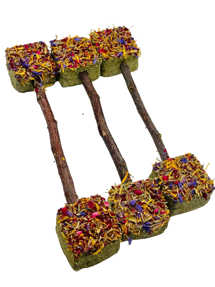 2 Pack Floral Grass Dumbbells Timothy Hay Treat for Rabbits, Hamsters, Guinea Pigs, Chinchillas & Small Rodents.