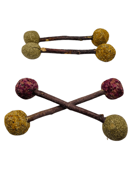 2 Pack Floral Grass Dumbbells Timothy Hay Treat for Rabbits, Hamsters, Guinea Pigs, Chinchillas & Small Rodents.