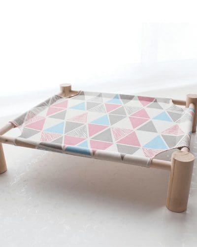 Wooden Frame Canvas Hammock Raised Pet Bed for Cats, Rabbits and Small Dogs