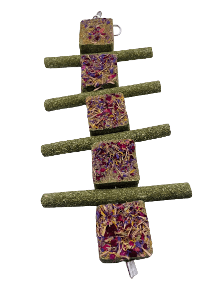 Timothy Hay Floral Grass Cube and Straw Hanging Chew Treat For Rabbit, Hamsters, Guinea Pigs, Chinchillas & Small Rodents.