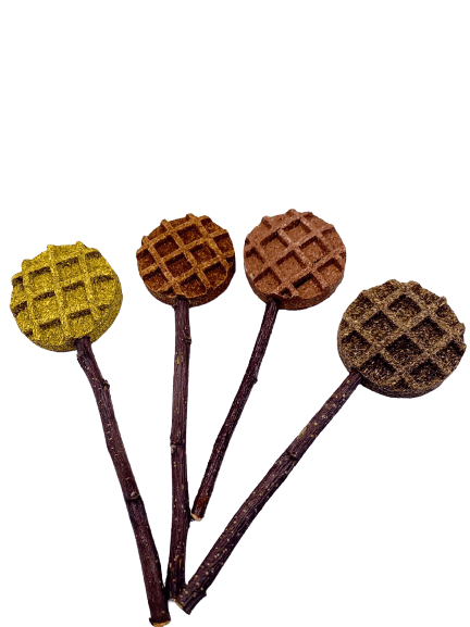 Waffle with Apple Stick Lollipop Treats For Rabbits, Hamsters, Guinea Pigs, Chinchillas, and Small Rodents